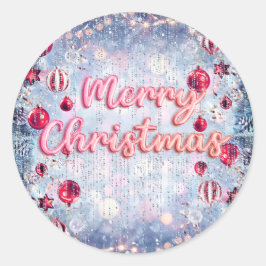 Retro Pink Merry Christmas Ronde Sticker