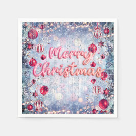 Retro Pink Merry Christmas Winter Wonderland Servet