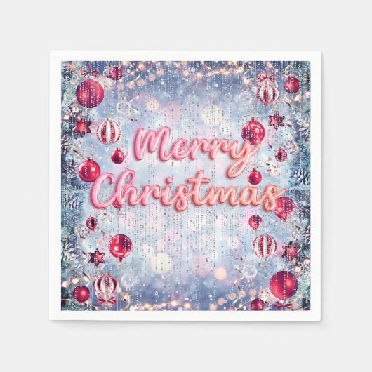 Retro Pink Merry Christmas Winter Wonderland Servet (Voorkant)