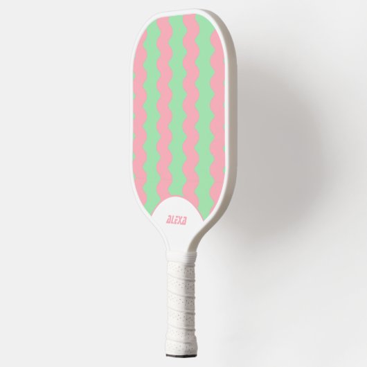 Retro Pink & Mint Green 70s/90s Stripes & Squiggle Pickleball Paddle (Links)