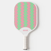 Retro Pink & Mint Green 70s/90s Stripes & Squiggle Pickleball Paddle (Achterkant)