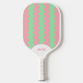 Retro Pink & Mint Green 70s/90s Stripes & Squiggle Pickleball Paddle (Voorkant)