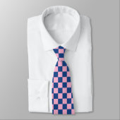 Retro Pink Navy Checkered Groomsmen Wedding Stropdas (Gebonden)