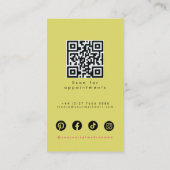 Retro Pink Olive Green Hair Styling Flat Design QR Visitekaartje (Achterkant)
