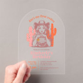 Retro Pink Orange Disco Ball Cowgirl Birthday Acryl Uitnodigingen (Insitu (Draagbaar))