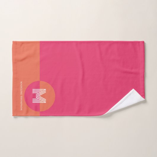 Retro Pink Orange Geometric Modern Monogram Bad Handdoek (Handdoek)