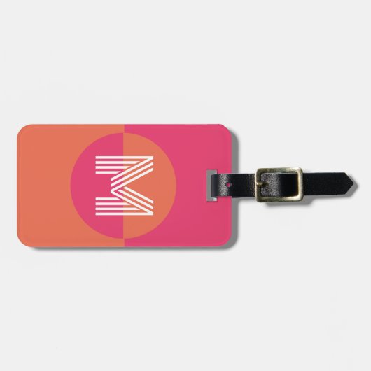 Retro Pink Orange Geometric Modern Monogram Bagagelabel (Voorkant horizontaal)