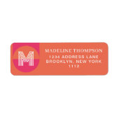 Retro Pink Orange Geometric Modern Monogram Etiket (Voorkant)