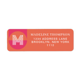 Retro Pink Orange Geometric Modern Monogram Etiket