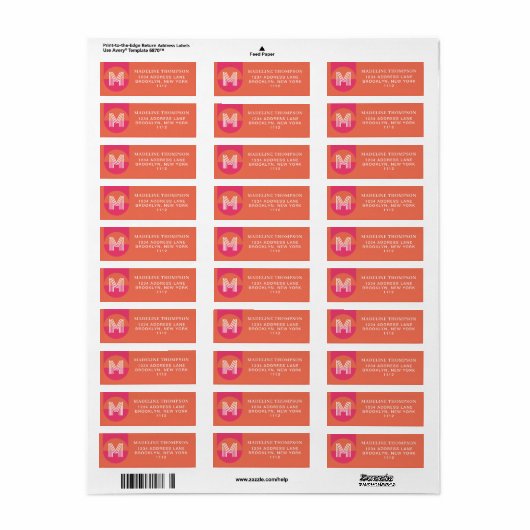 Retro Pink Orange Geometric Modern Monogram Etiket (Full Sheet)