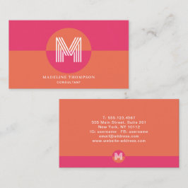 Retro Pink Orange Geometric Modern Monogram Visitekaartje