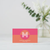 Retro Pink Orange Geometric Monogram QR Code Visitekaartje (Staand voorkant)