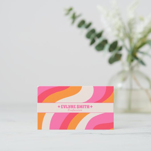 Retro Pink Orange QR Code Boho Groovy Girly Trendy Visitekaartje (Staand voorkant)