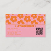 Retro Pink Orange QR Code Groovy Floral Boho Girly Visitekaartje (Achterkant)
