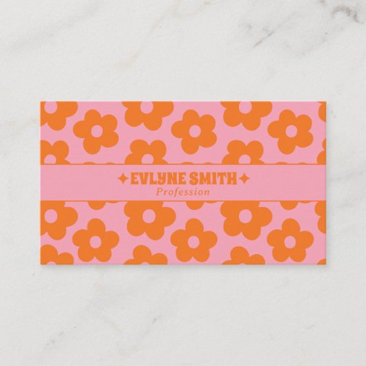 Retro Pink Orange QR Code Groovy Floral Boho Girly Visitekaartje (Voorkant)