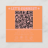 Retro Pink Orange QR Code Groovy Floral Girly Vierkante Visitekaartje (Achterkant)