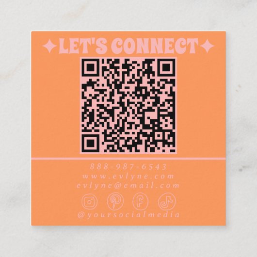 Retro Pink Orange QR Code Groovy Floral Girly Vierkante Visitekaartje (Achterkant)