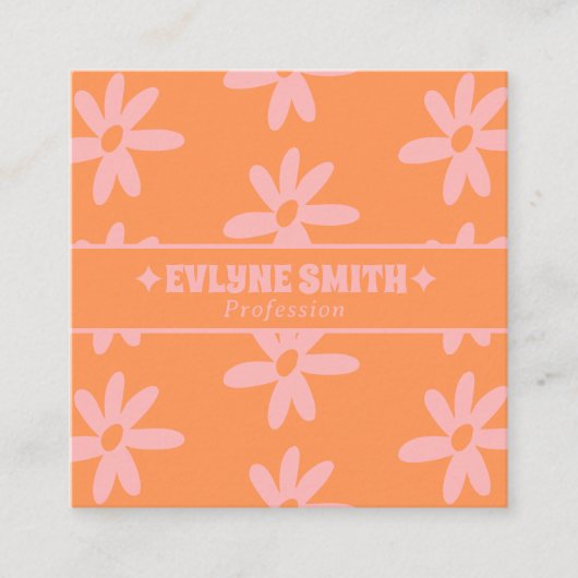 Retro Pink Orange QR Code Groovy Floral Girly Vierkante Visitekaartje (Voorkant)