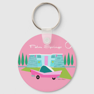 Retro Pink Palm Springs Button Sleutelhanger