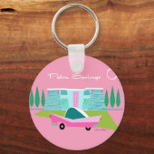 Retro Pink Palm Springs Button Sleutelhanger (Voorkant)