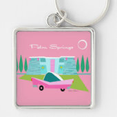 Retro Pink Palm Springs Button Sleutelhanger (Voorkant)