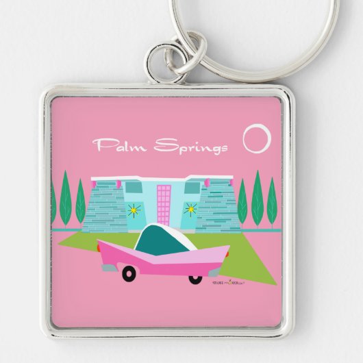 Retro Pink Palm Springs Button Sleutelhanger (Voorkant)