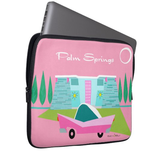 Retro Pink Palm Springs Electronics Bag Laptop Sleeve (Voorkant Rechts)