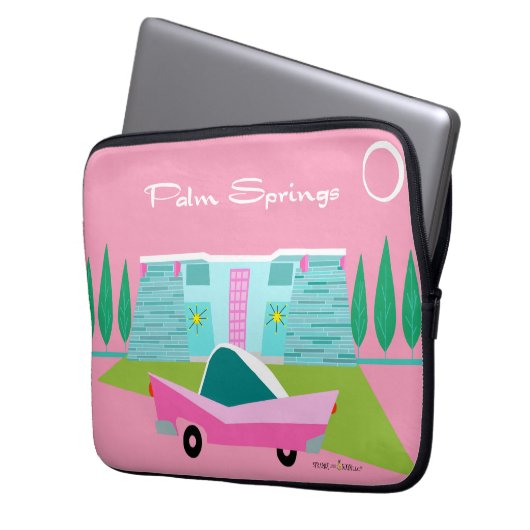 Retro Pink Palm Springs Electronics Bag Laptop Sleeve (Voorkant Links)