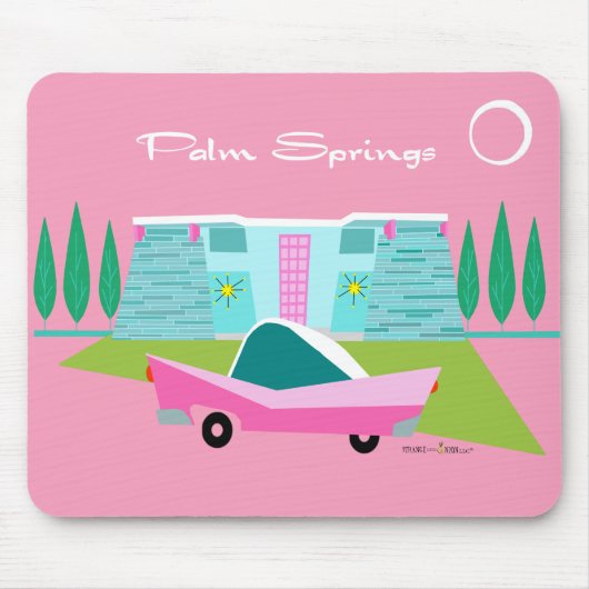 Retro Pink Palm Springs Mousepad Muismat (Voorkant)