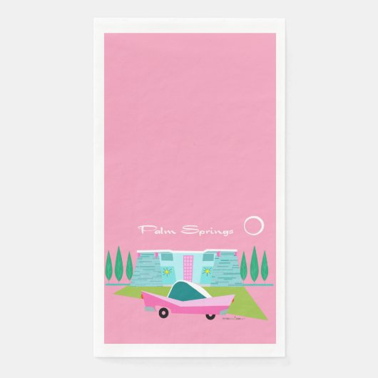 Retro Pink Palm Springs Paper Napkin Servet (Voorkant)