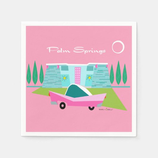 Retro Pink Palm Springs Paper Napkin Servet (Voorkant)
