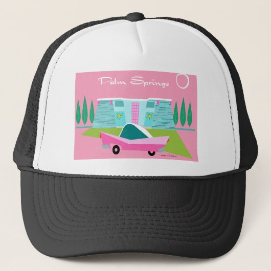 Retro Pink Palm Springs Trucker Hat Pet (Voorkant)