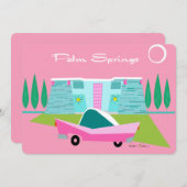 Retro Pink Palm Springs-uitnodiging Kaart (Voorkant / Achterkant)