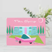 Retro Pink Palm Springs-uitnodiging Kaart (Staand voorkant)