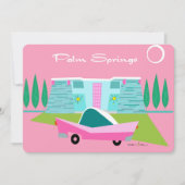 Retro Pink Palm Springs-uitnodiging Kaart (Voorkant)