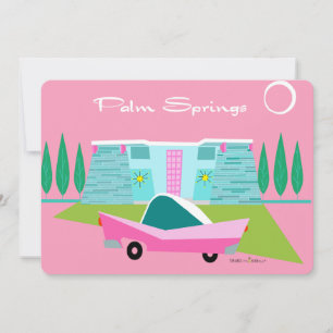 Retro Pink Palm Springs-uitnodiging Kaart