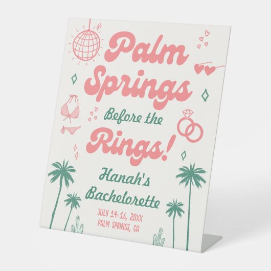 Retro Pink Palm Springs vrijgezellenfeest Reclamebord Met Voetstuk (Voorkant)