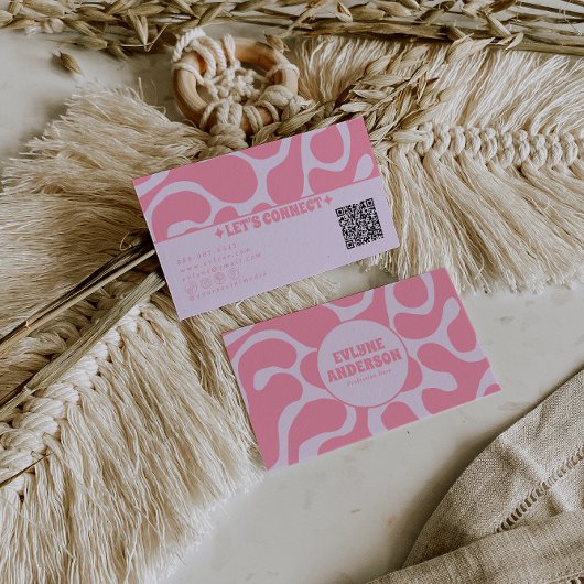 Retro Pink Pastel QR Code 70s Groovy Girly Trendy Visitekaartje
