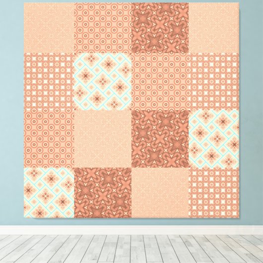 Retro Pink Patchwork Canvas Afdruk (Insitu (Houten vloer))