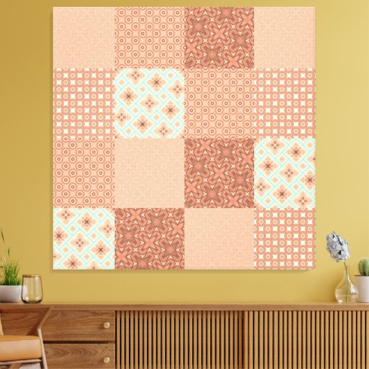 Retro Pink Patchwork Canvas Afdruk (Insitu (Woonkamer))
