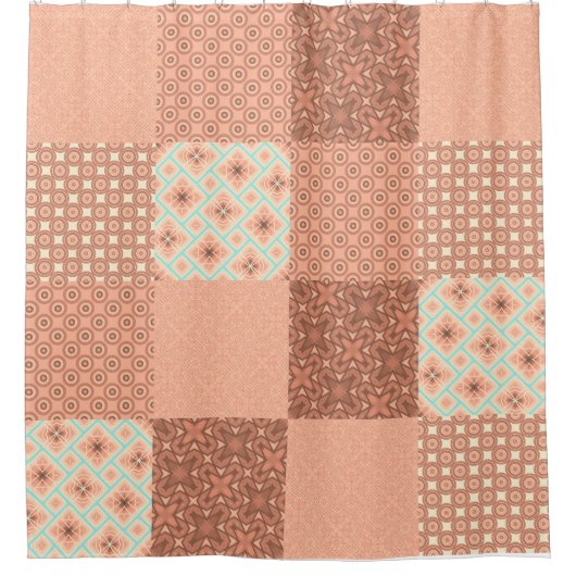 Retro Pink Patchwork Douchegordijn (Voorkant)