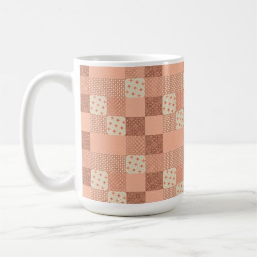 Retro Pink Patchwork Koffiemok (Links)