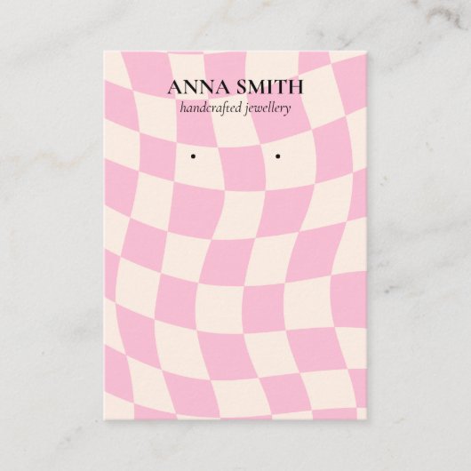 Retro Pink Pattern Groovy  Stud Earring Visitekaartje (Voorkant)