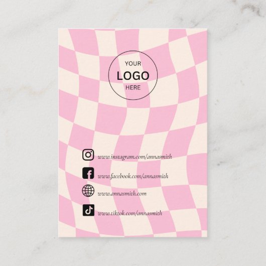 Retro Pink Pattern Groovy  Stud Earring Visitekaartje (Achterkant)