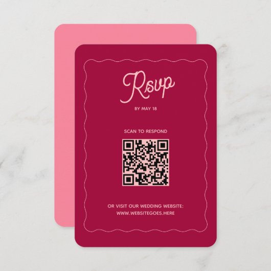 Retro Pink Peach Wave Lijst QR Code Weddenschap on RSVP Kaartje (Voorkant / Achterkant)