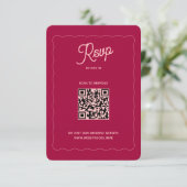 Retro Pink Peach Wave Lijst QR Code Weddenschap on RSVP Kaartje (Staand voorkant)