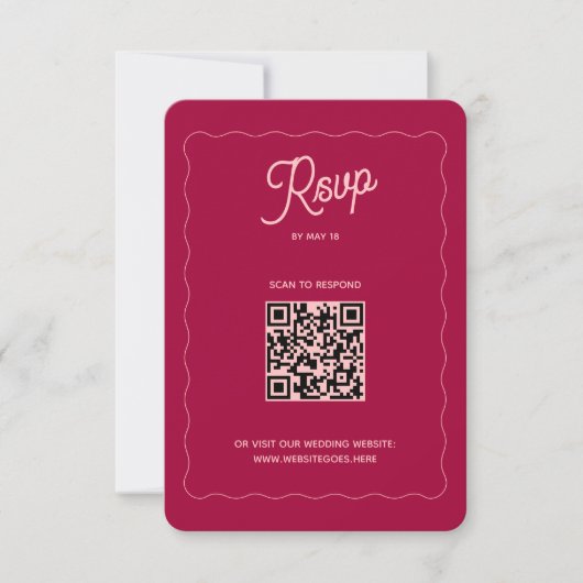 Retro Pink Peach Wave Lijst QR Code Weddenschap on RSVP Kaartje (Voorkant)