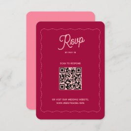 Retro Pink Peach Wave Lijst QR Code Weddenschap on RSVP Kaartje