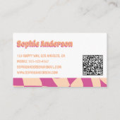 Retro Pink & Peach Wavy Pattern with QR Code Visitekaartje (Achterkant)