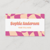 Retro Pink & Peach Wavy Pattern with QR Code Visitekaartje (Voorkant)